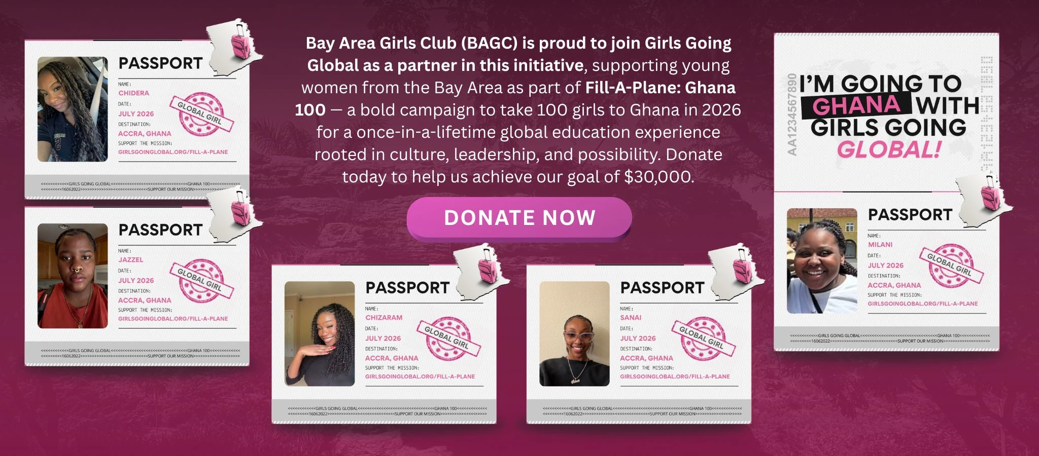 We are proud to join Girls Going Global as a partner in this initiative, as part of Fill-A-Plane: Ghana 100 — a bold campaign to take 100 girls to Ghana in 2026. Donate today to help us achieve our goal of $30,000